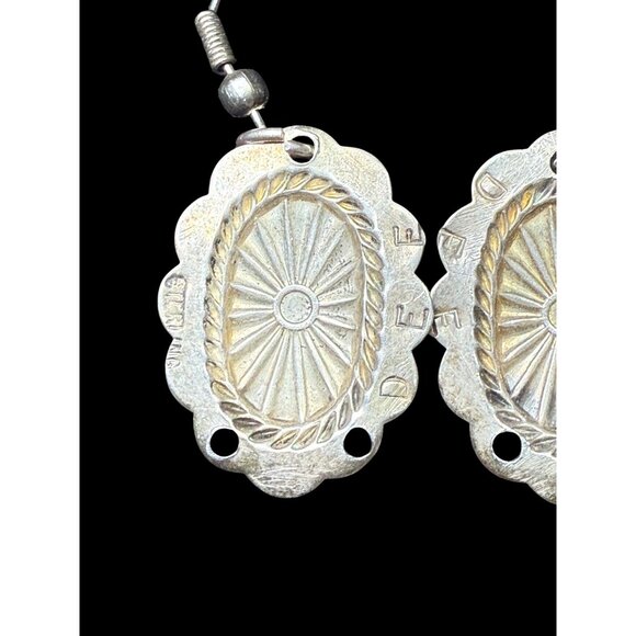 Vtg Sterling Silver Navajo by Dee Morris Multicolor Mosaic Hook Earrings SIGNED - Picture 7 of 7